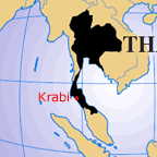 Globe showing position of Krabi