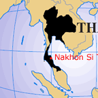 Globe showing position of Nakhon Si 
    Thammarat