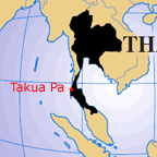Globe showing position of Takua Pa