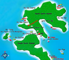 Map showing snorkel stops on the second day of snorkeling