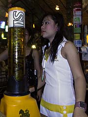 Singha beer saleswoman at Vientiane Kitchen