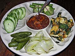 Appetizer of vegetables and shrimp dip